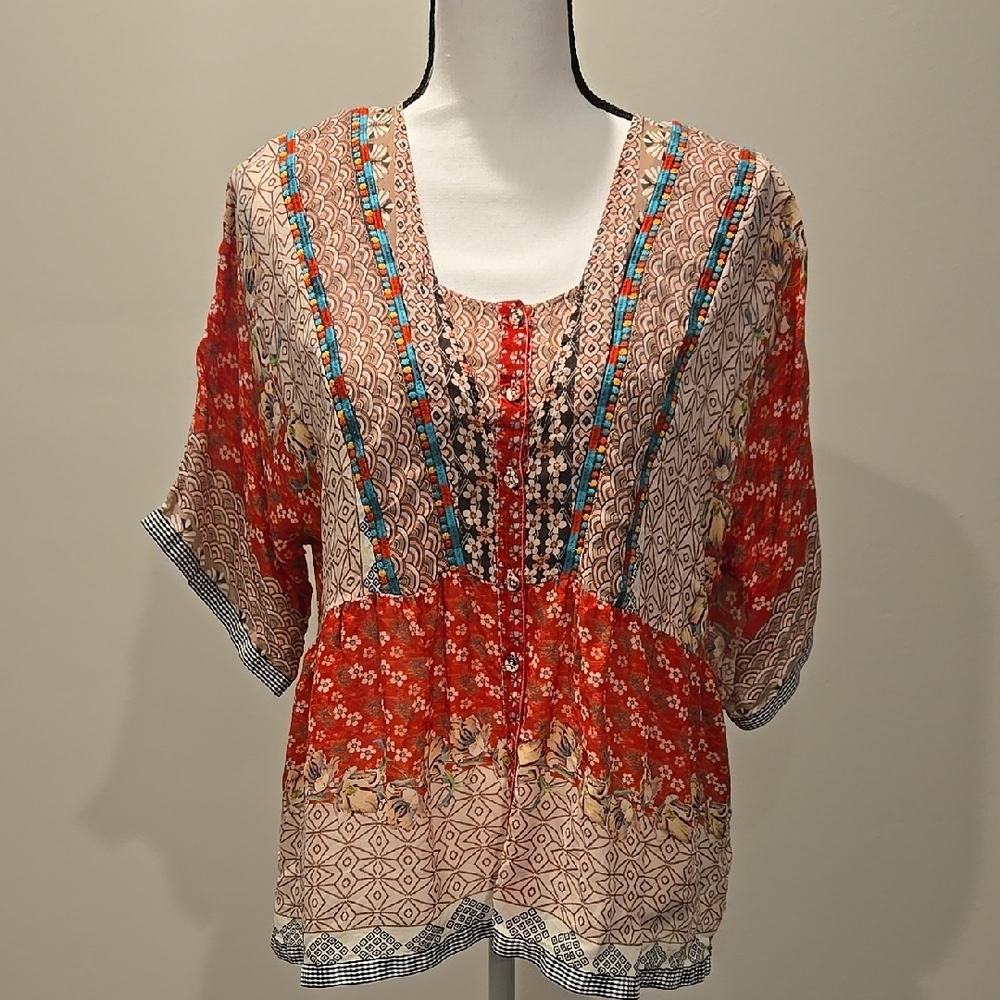 Johnny Was Flutter Sleeve Blouse with Relaxed Fit